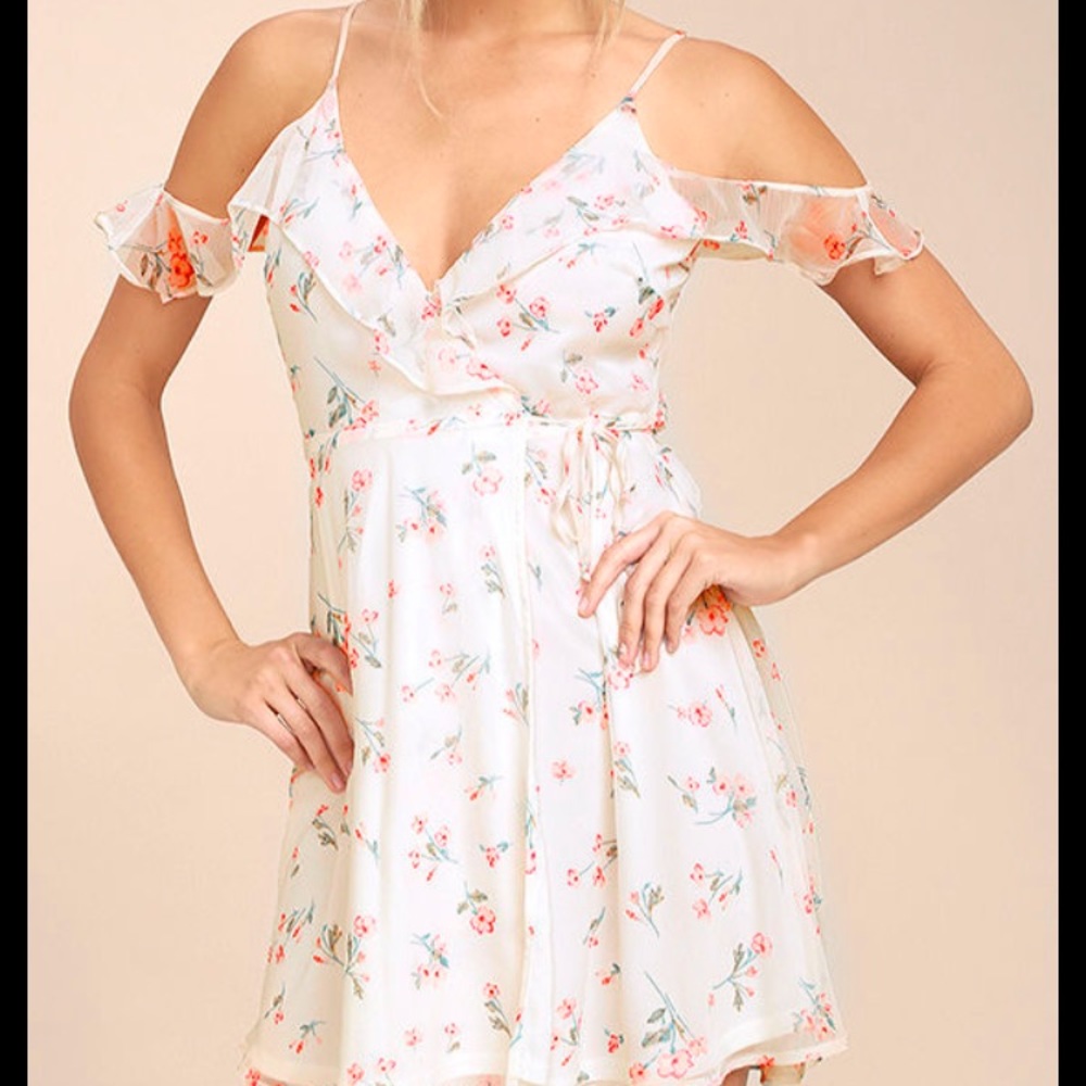 White floral print wrap dress